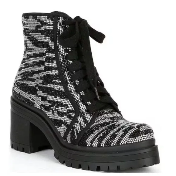 GIANNI BINI Bright Side Zebra Rhinestone Ankle Boots Size 6.5