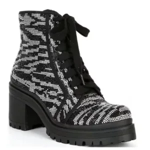 GIANNI BINI Bright Side Zebra Rhinestone Ankle Boots Size 6.5