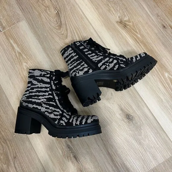 GIANNI BINI Bright Side Zebra Rhinestone Ankle Boots Size 6.5