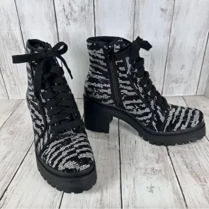 Gianni Bini GB Bright-Side Zebra Rhinestone Lug Sole Combat Boots Size 7.5 NEW