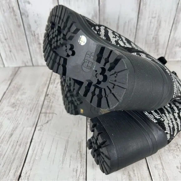 Gianni Bini GB Bright-Side Zebra Rhinestone Lug Sole Combat Boots Size 7.5 NEW