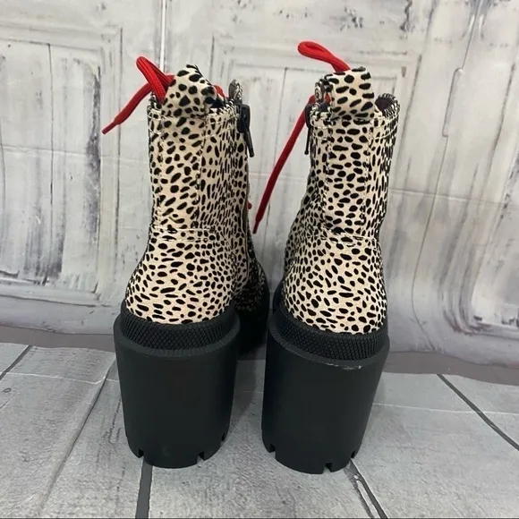 Gianni Binni Tan Red Ryedderr Cheetah Heeled Lug Sole Combat Boots Leather 6M