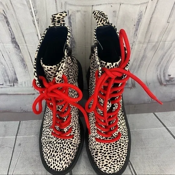 Gianni Binni Tan Red Ryedderr Cheetah Heeled Lug Sole Combat Boots Leather 6M