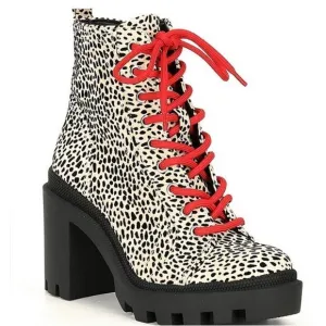 Gianni Binni Tan Red Ryedderr Cheetah Heeled Lug Sole Combat Boots Leather 6M