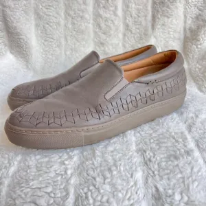 Giorgio Armani men leather with woven trims loafers, Gray, Size 11