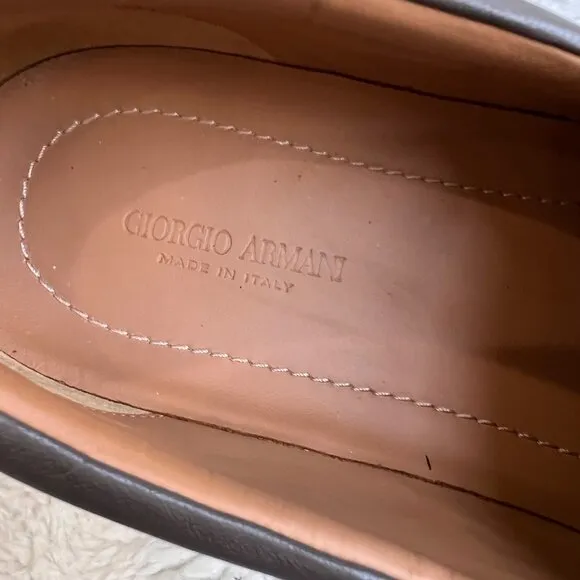 Giorgio Armani men leather with woven trims loafers, Gray, Size 11