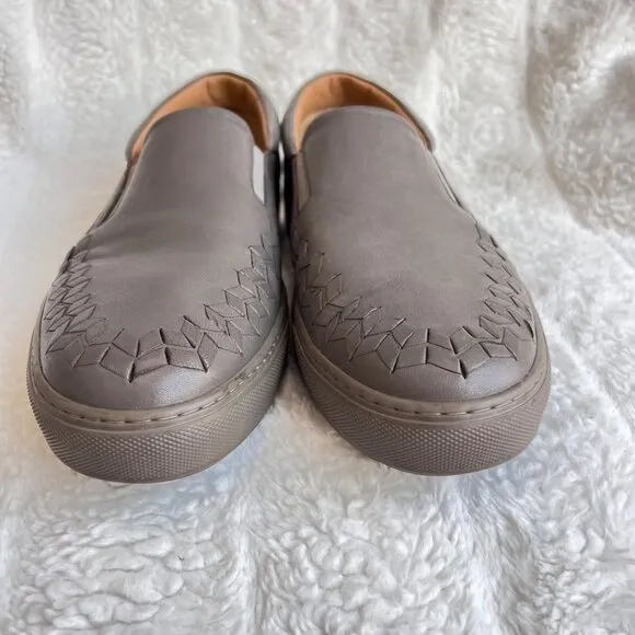 Giorgio Armani men leather with woven trims loafers, Gray, Size 11