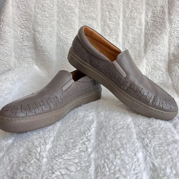 Giorgio Armani men leather with woven trims loafers, Gray, Size 11
