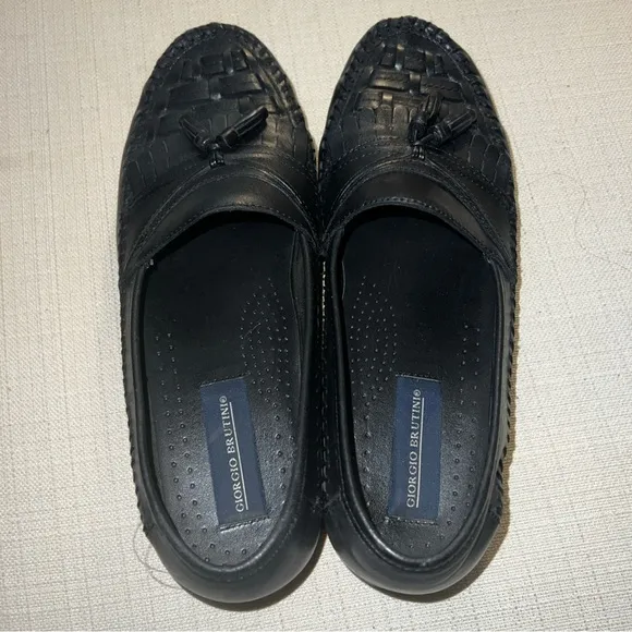 Giorgio Brutini Bartell Loafers Men's 10M Black Woven Leather Tassel Slip On
