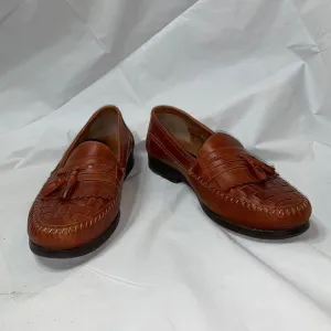 GIORGIO Brutini Chestnut Leather Loafers With Tassels and woven Toe Size 10.5M
