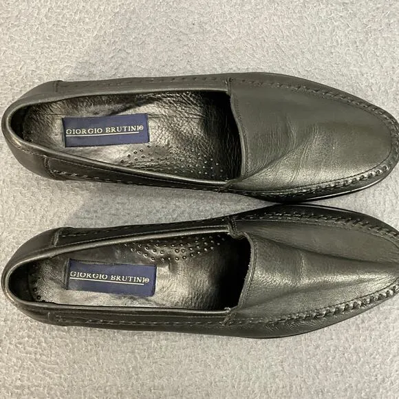 Giorgio Brutini Le Glove Black Pebbled Leather Slip On Loafer Men 9.5D