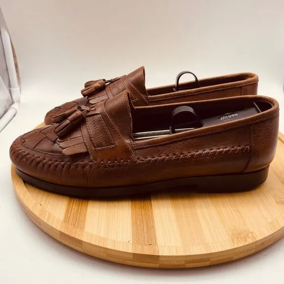 Giorgio Brutini Le Glove Men Aruba Brown Leather Weave Woven Tassel Loafers Sz 9
