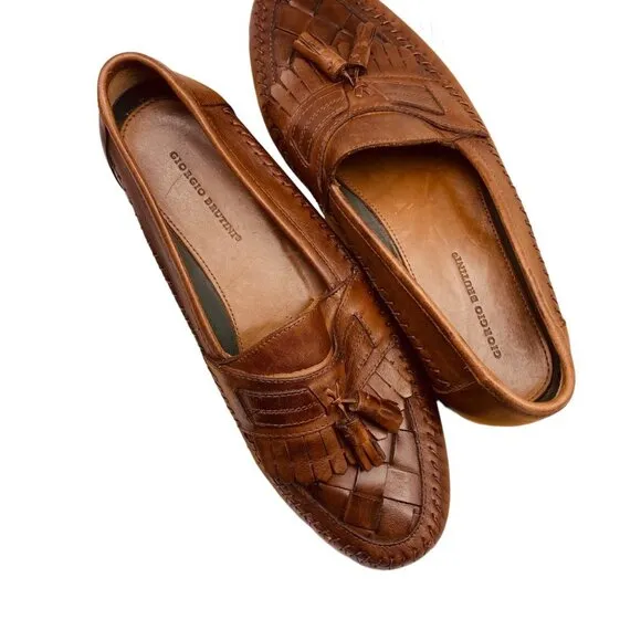 Giorgio Brutini Le Glove Men Aruba Brown Leather Weave Woven Tassel Loafers Sz 9