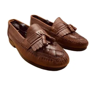 Giorgio Brutini Le Glove Men Aruba Brown Leather Weave Woven Tassel Loafers Sz 9