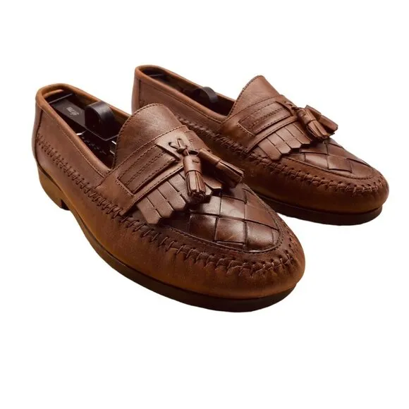 Giorgio Brutini Le Glove Men Aruba Brown Leather Weave Woven Tassel Loafers Sz 9