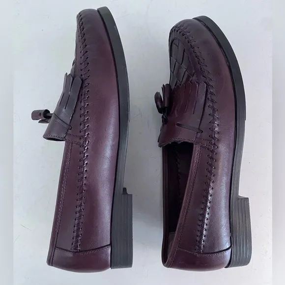 Giorgio Brutini Leather Brown Loafers with Woven Detail andd Tassel Size 9.5W