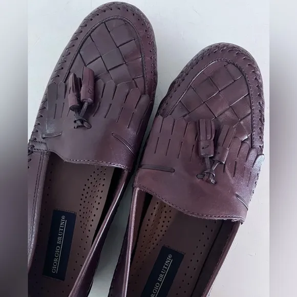 Giorgio Brutini Leather Brown Loafers with Woven Detail andd Tassel Size 9.5W