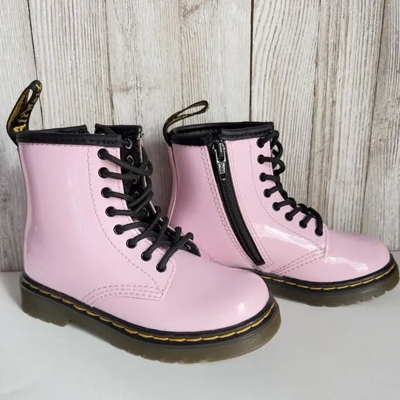 Girl's Grade School 1460 “Pale Pink” Patent Combat Boots Size 8