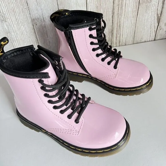 Girl's Grade School 1460 “Pale Pink” Patent Combat Boots Size 8