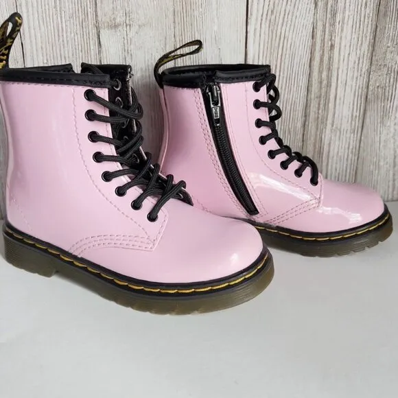 Girl's Grade School 1460 “Pale Pink” Patent Combat Boots Size 8