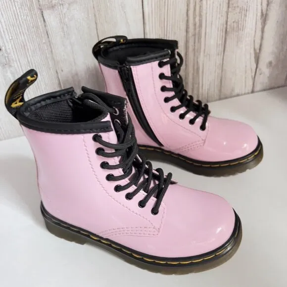 Girl's Grade School 1460 “Pale Pink” Patent Combat Boots Size 8