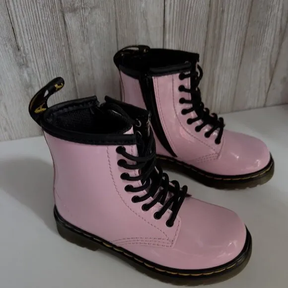 Girl's Grade School 1460 “Pale Pink” Patent Combat Boots Size 8