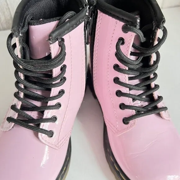 Girl's Grade School 1460 “Pale Pink” Patent Combat Boots Size 8