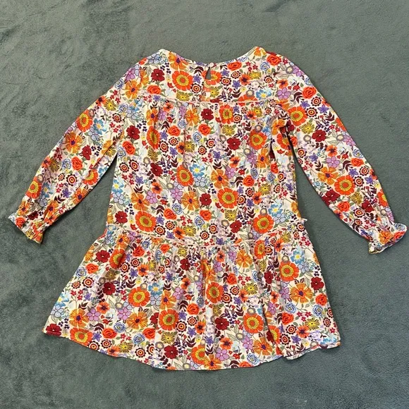 Girls Pretty Smock Dress in Multicolor Floral Print Rayon - Size 7/8