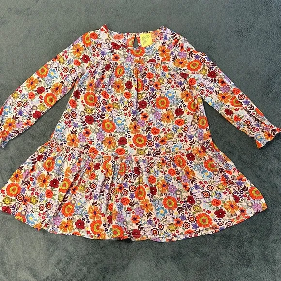 Girls Pretty Smock Dress in Multicolor Floral Print Rayon - Size 7/8