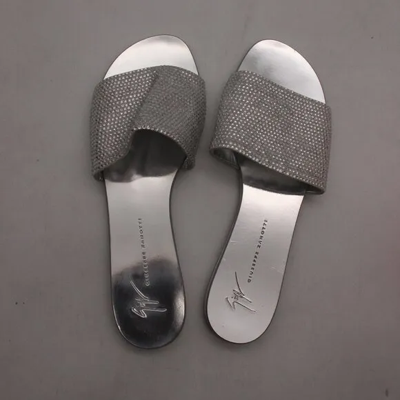 Giuseppe Zanotti Adelina Sandals Women's Size EU 41 Crystal Silver Slip On Shoes