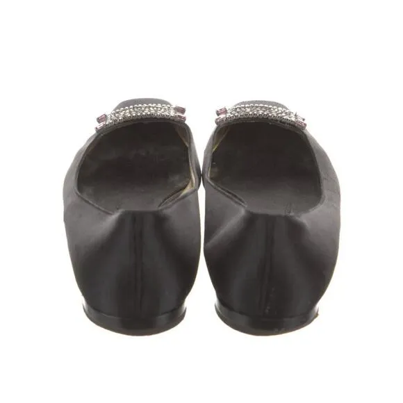 Giuseppe Zanotti Black Satin Rhinestone Studded Ballet Flat Loafer Size US 9.5