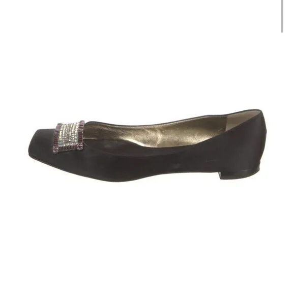 Giuseppe Zanotti Black Satin Rhinestone Studded Ballet Flat Loafer Size US 9.5