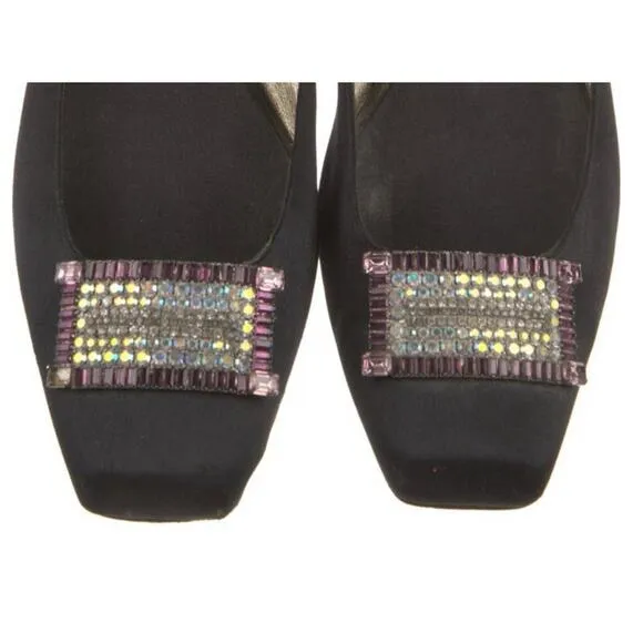 Giuseppe Zanotti Black Satin Rhinestone Studded Ballet Flat Loafer Size US 9.5