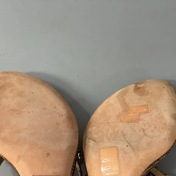Giuseppe Zanotti Gold Slip-on Toe-Ring Kitten Heel Sandals, Size 36.5