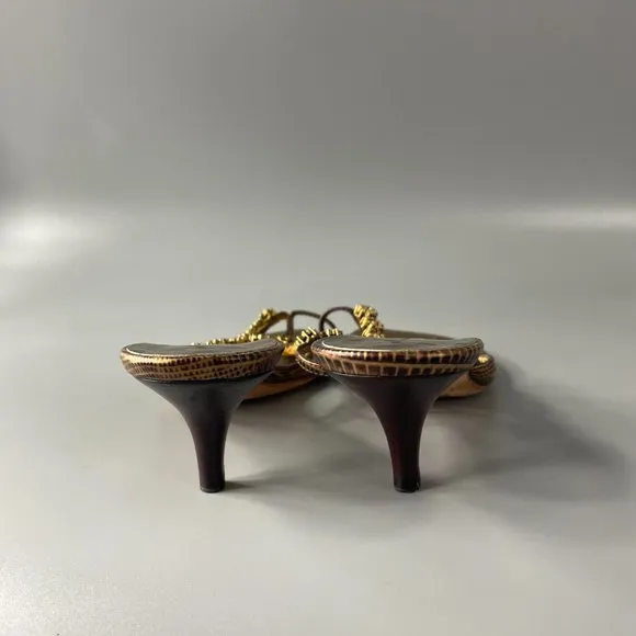 Giuseppe Zanotti Gold Slip-on Toe-Ring Kitten Heel Sandals, Size 36.5