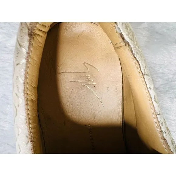Giuseppe Zanotti Gold/Cream Python Embossed Leather And Leather Double Zip Low T