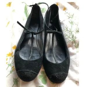 Giuseppe Zanotti T- Strap Crystal Flats, Black