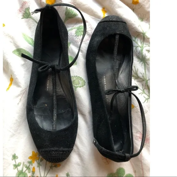 Giuseppe Zanotti T- Strap Crystal Flats, Black
