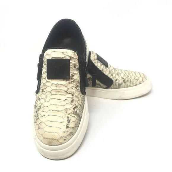 Giuseppe Zanotti Womens Snakeskin White Black Zip Up Low Top Sneakers Size 37 7