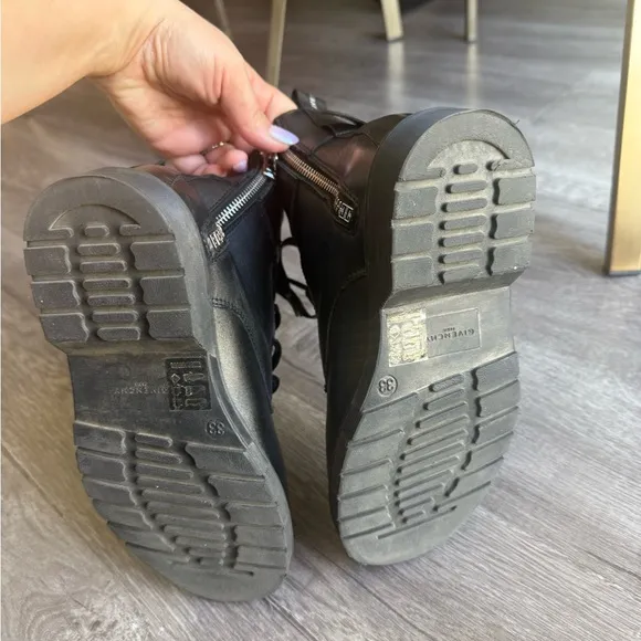 Givenchy Black Leather Combat Boots with Silver Buckle size 33