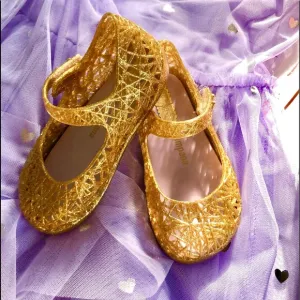 Gold Zig Zag Mary Jane Flats