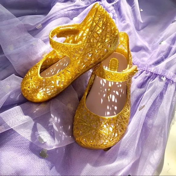 Gold Zig Zag Mary Jane Flats