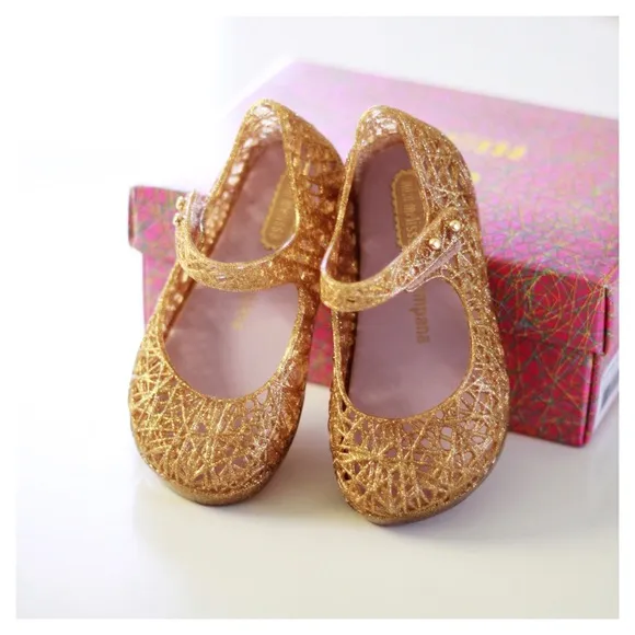 Gold Zig Zag Mary Jane Flats