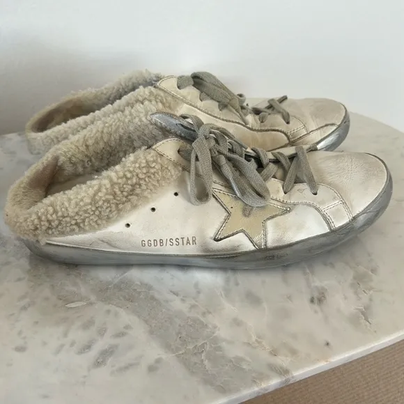 Golden Goose Silver Distressed Sneakers Low-Top