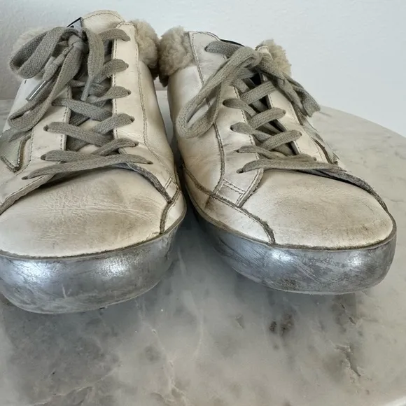 Golden Goose Silver Distressed Sneakers Low-Top