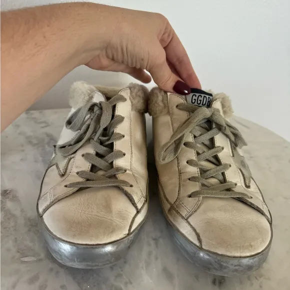 Golden Goose Silver Distressed Sneakers Low-Top