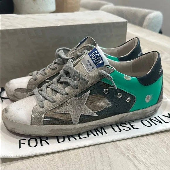 Golden Goose Super Star Low Top Camo, Green and Gray Sneakers