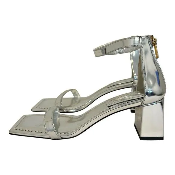 Good American Womens Size 8 Silver Patent Leather Ankle Strap Square Toe Sandals