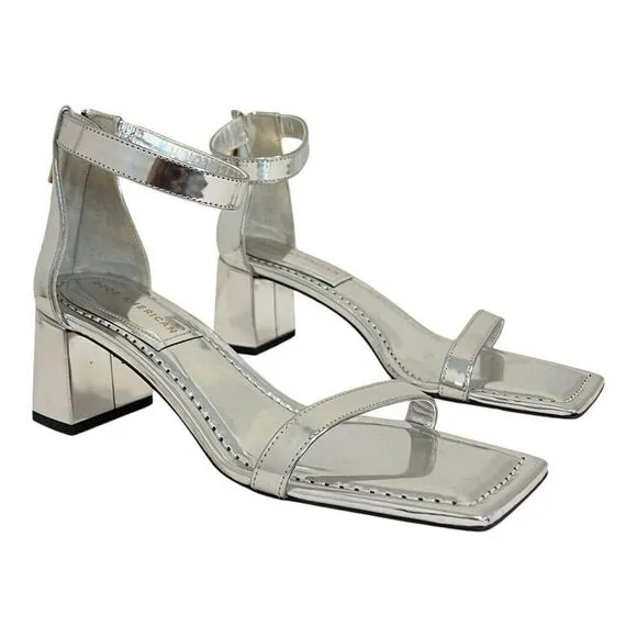 Good American Womens Size 8 Silver Patent Leather Ankle Strap Square Toe Sandals