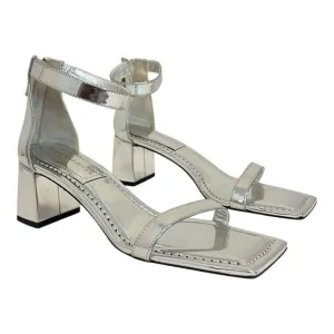 Good American Womens Size 8 Silver Patent Leather Ankle Strap Square Toe Sandals
